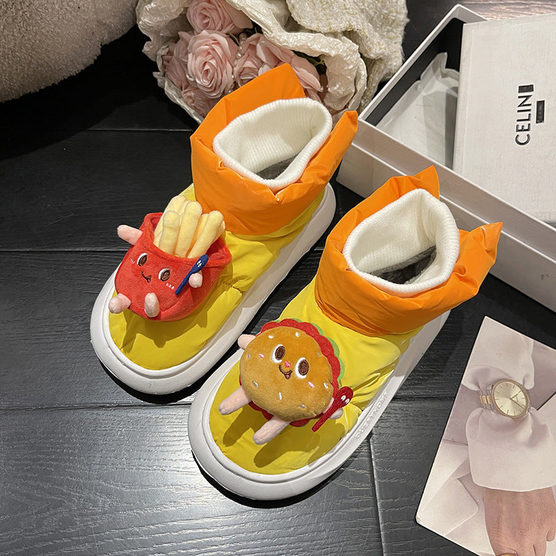 Wholesale Burgers Fries Cute Cartoon Snow Boots Velvet Thick-soled Rubber Winter Slippers
